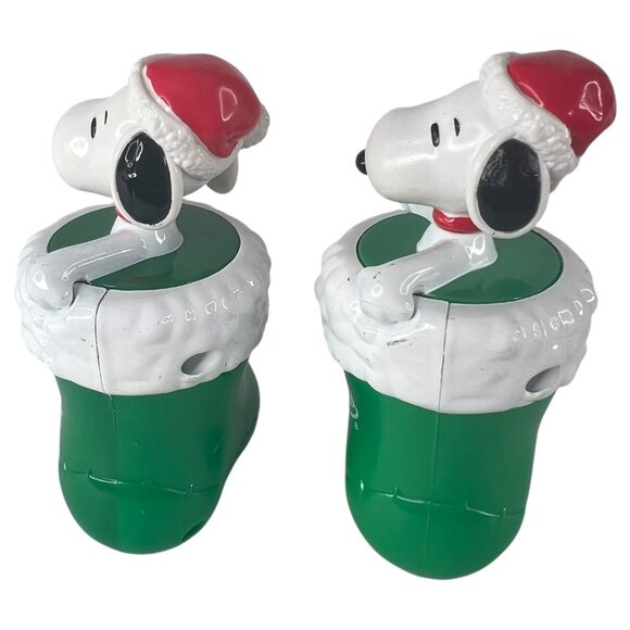 3 Whitmans Peanuts Snoopy Christmas Stocking Figurines Candy Holders Red Green - Picture 4 of 13